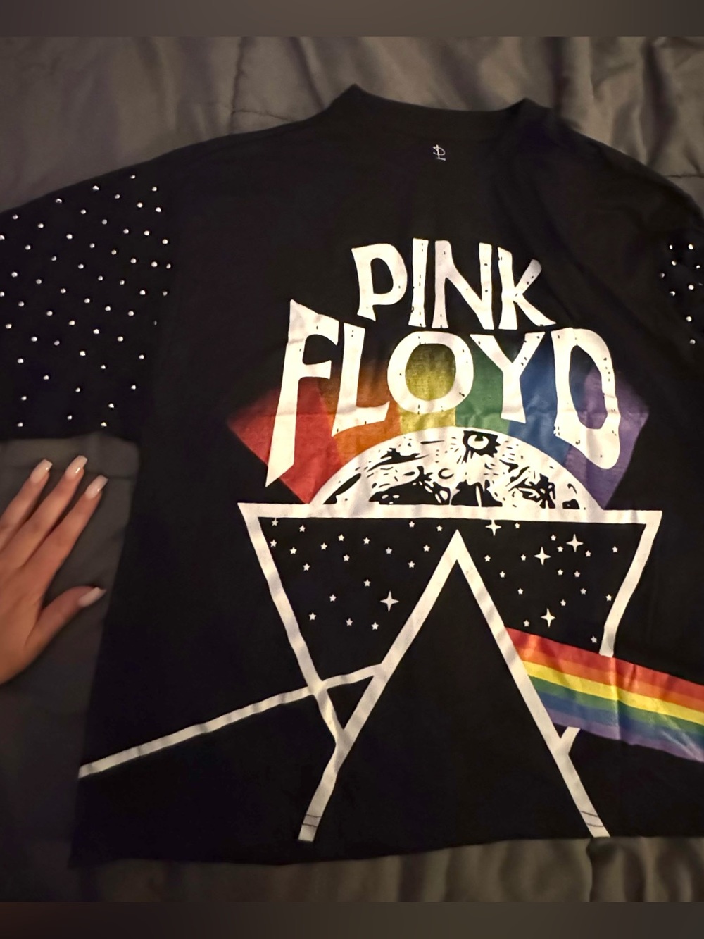 Pink Floyd crop top with studded sleeves